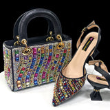 Rhinestone Pointed-Toe Slingback Heels & Bag Set