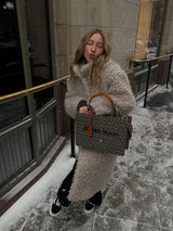 Gray Wool-Blend Faux Fur Maxi Coat