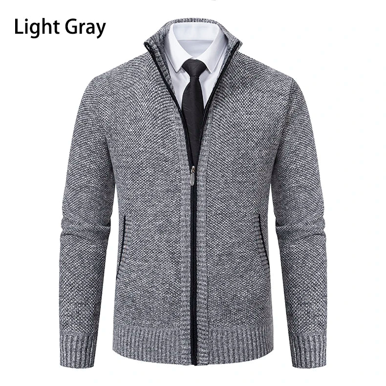 Men’s Fleece-Lined Stand Collar Cardigan