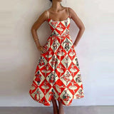 Women's Print Camisole A-Line Midi Dress