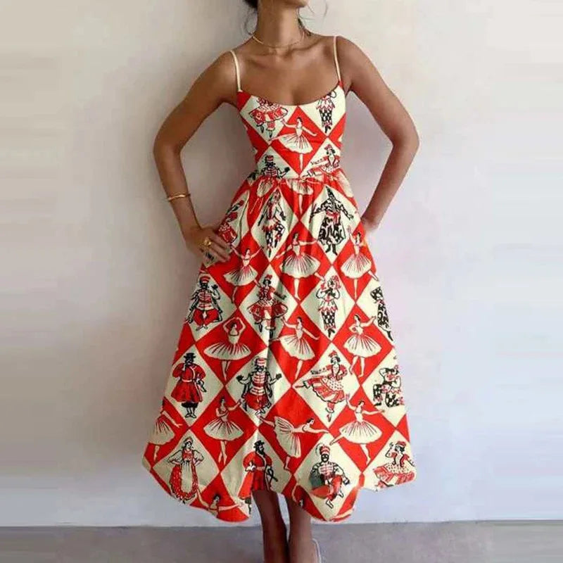 Women's Print Camisole A-Line Midi Dress