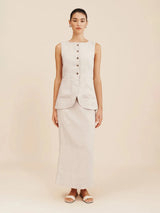 Bornladies Women's Sleeveless Vest High Waisted Skirt Set Spring Summer New Linen Casual Suit Fashion Office Lady Vest Set