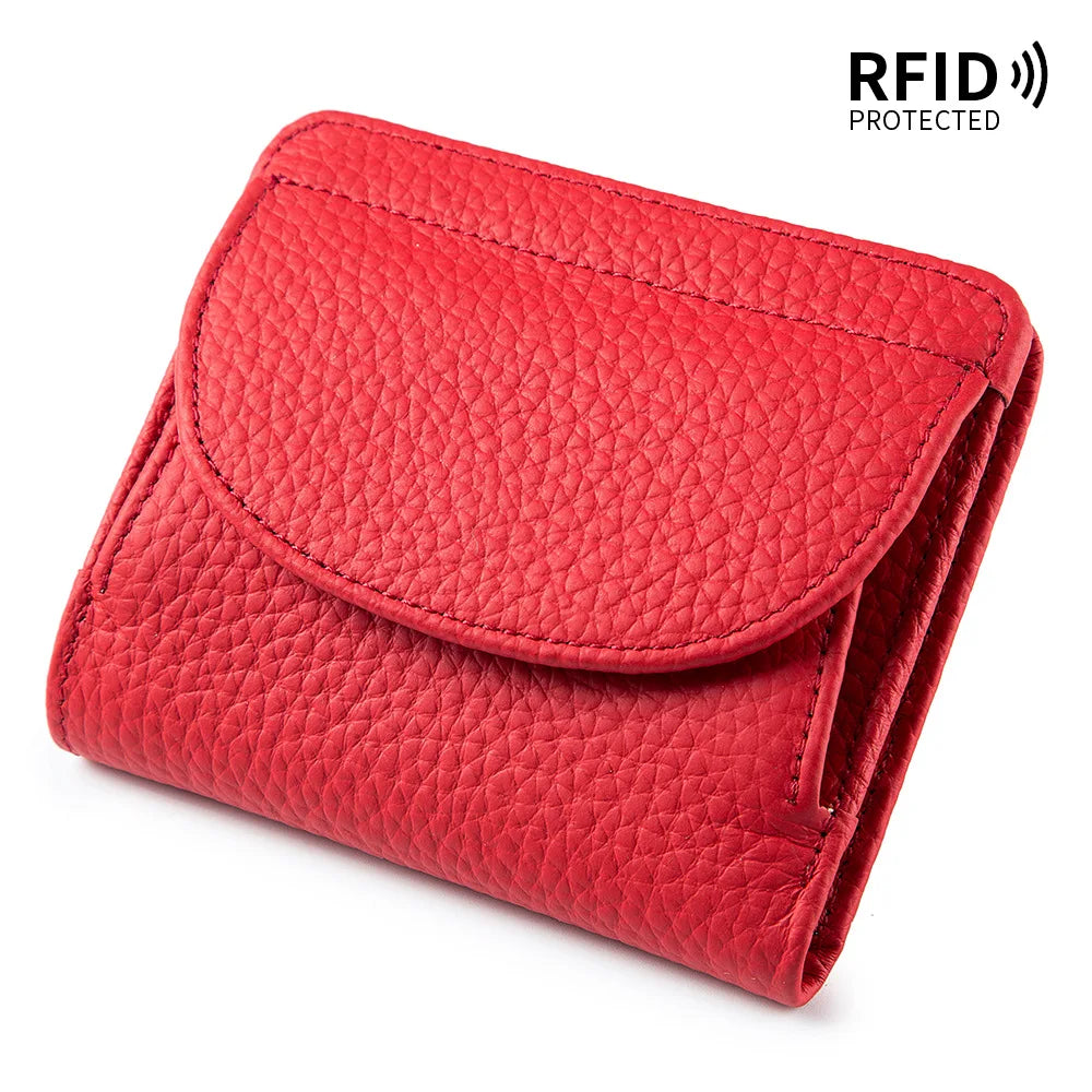 New Women Genuine Leather Mini Wallet RFID Folding Simple Ultra-thin Small Soft Cowhide Wallet Female Card Holder Coin Bags