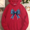 Floral Bow Accent Casual Hoodie