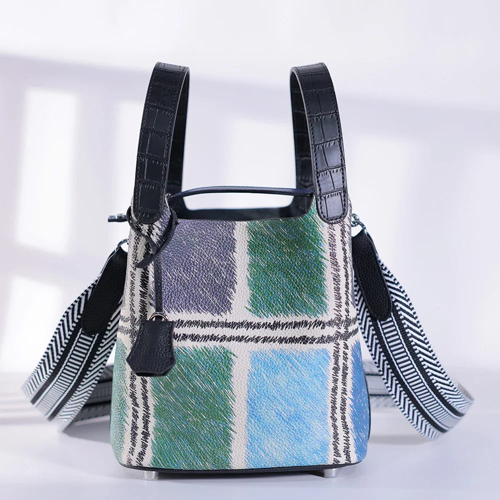 Purses and Handbags Bags for Women Painting Vegetable Basket Handbag Adjustable Shoulder Strap Genuine Leather Bucket Bag