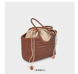 Hand-woven Genuine Leather Woven Casual Vegetable Basket Bag with Casual Woven Inside Bag Shoulder Underarm Tote Bag