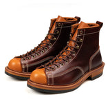KOWM cow leather Hiking shoes Brown trekkin boots men  low cut workwear big toe shoes trendy casual ankle shoes walking sneakers