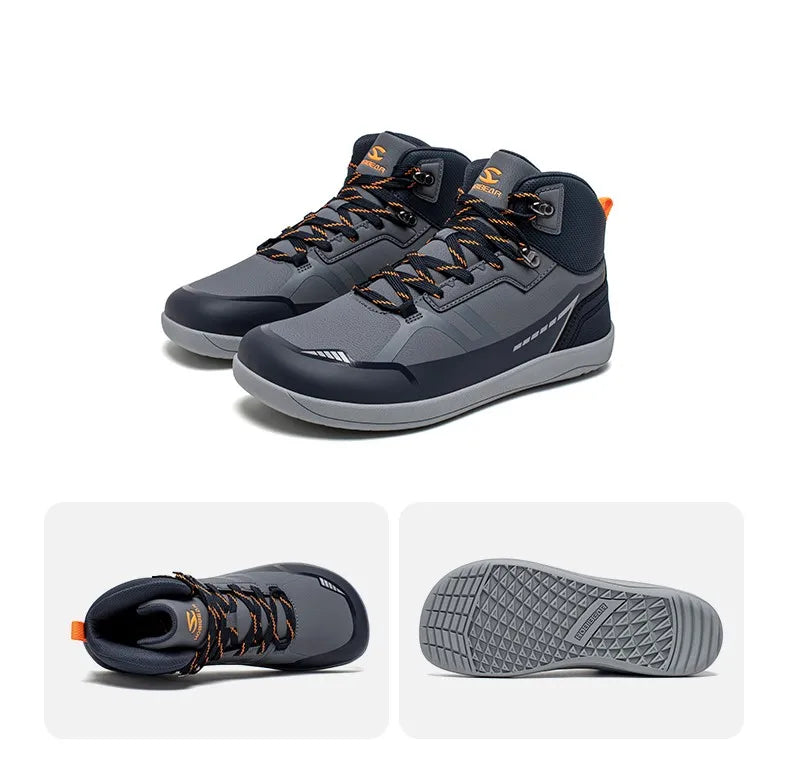 HOBIBEAR Unisex Mid Top Barefoot Shoes Mens Womens Wide Toe Artificial Leather Hiking Boots Outdoor Non-Slip Trail-Running Shoes
