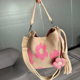Handmade Crochet Bag Flower Tote Knit Floral Purse Bag, Boho Woven Beach Handbags Crossbody Shoulder Bag for Women Vacation