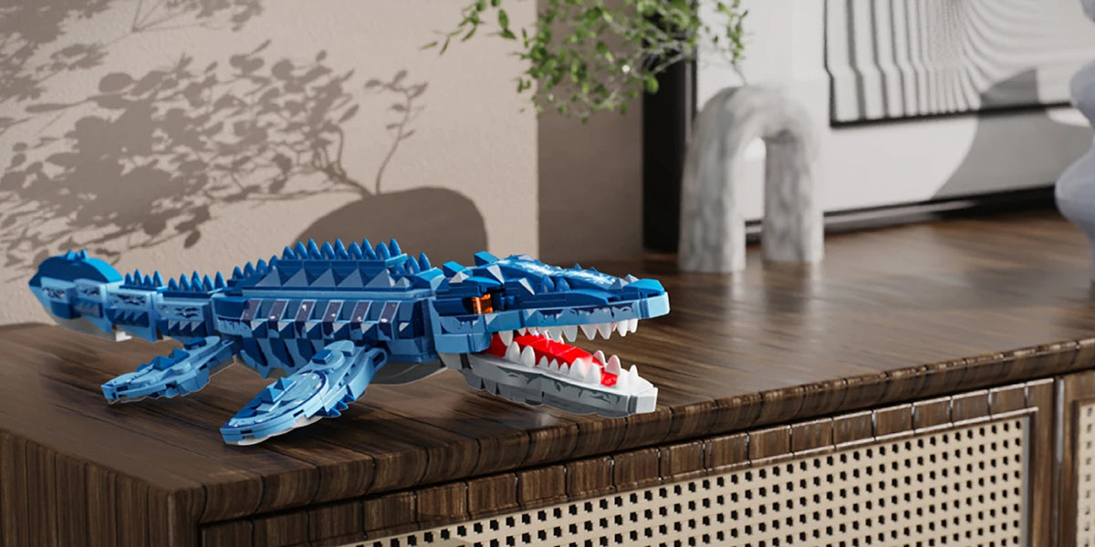 805PCS Blue Dinosaur Building Blocks Toys Model Mosasaurus Dinosaur Assemble Puzzle Bricks Toy Sets For Kid Ornament Gifts