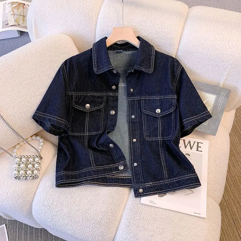 Women's Retro Cropped Short Sleeve Denim Jacket