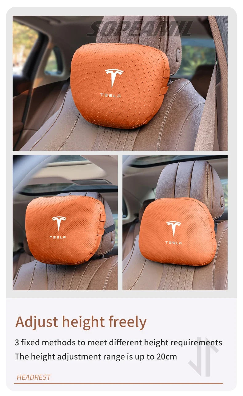 Car Double-Sided Suede Leather Headrest Neck Support Pillow Seat Waist Cushion Tesla Cybertruck Model 3 Model Y Model S Model X