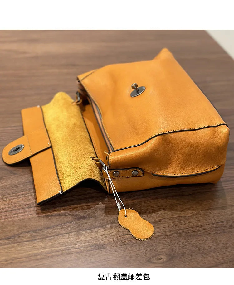 Johnature 2026 Autumn New Handmade Retro Genuine Leather Women's Bag Versatile Soft Cowhide Solid Color Shoulder Crossbody Bags