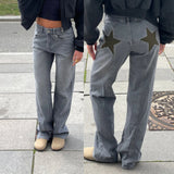 Women's Y2K Star Print Low-Rise Straight-Leg Jeans