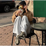 Brown Retro Suede Lapel Zippered Short Jackets Women's Casual Full Sleeves Pocket Loose Coats 2026 Spring Daily Commute Outwear