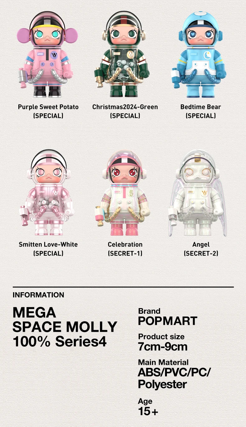 POP MART MEGA SPACE MOLLY 100% Series 4 Blind Box Guess Bag Mystery Box Toys Doll Cute Figure Desktop Ornaments