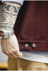 Maden Retro Heavyweight Canvas Detroit Jacket Corduroy Collar Hunting Short Zip-Up Jacket with Pockets Men's Autumn Outerwear