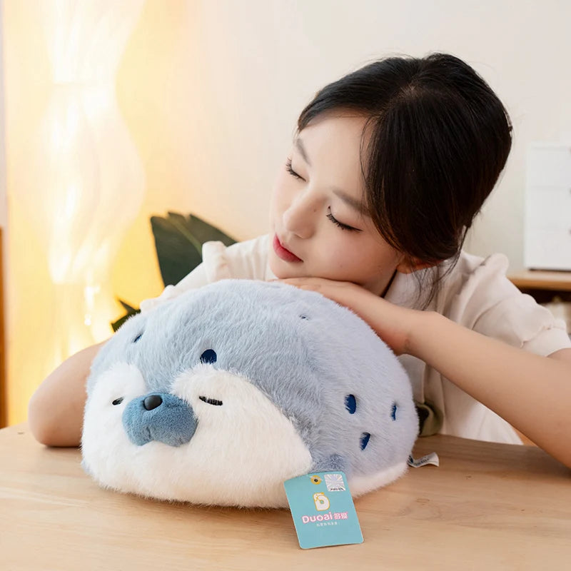 High Quality Cartoon Earphone Seal Sea Otter Plush Toy Ball Round Cushion Throw Pillow for Kids Birthday Gift School Nap Sleep