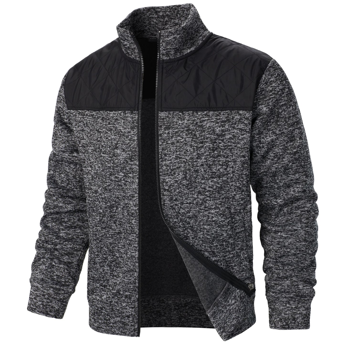 Men's Autumn/Winter Zip-Up Knit Jacket – Striped Check Stand Collar Sweater Coat