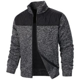 Men's Autumn/Winter Zip-Up Knit Jacket – Striped Check Stand Collar Sweater Coat