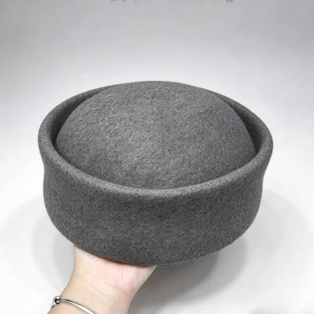 100% Wool Felt Leopard Pillbox Hat Woman Vintage painter French Beret Cap Elegant Brimless Beanie Winter Church Sun Fedora Hats