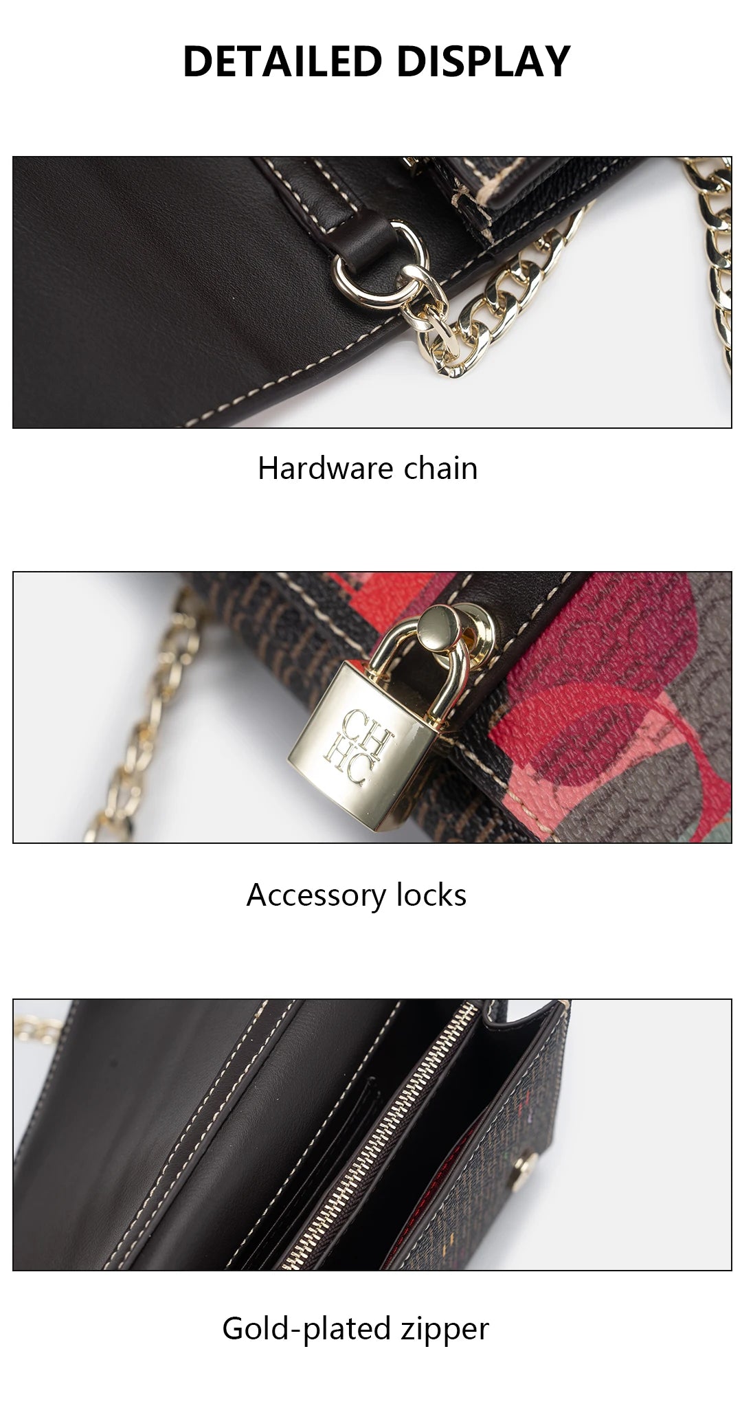 CH Women Crossbody Bag Floral Print Chain Shoulder Bag Fashion Designer Flap Bag Luxury PU Leather Purse For Daily Use