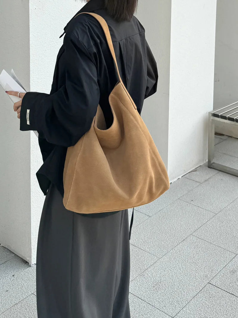 Frosted Suede Tote Bag – Large Capacity Shoulder Bag