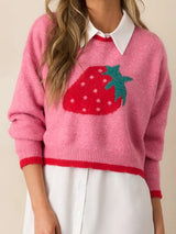 Cherry Patterned Oversized Pullover