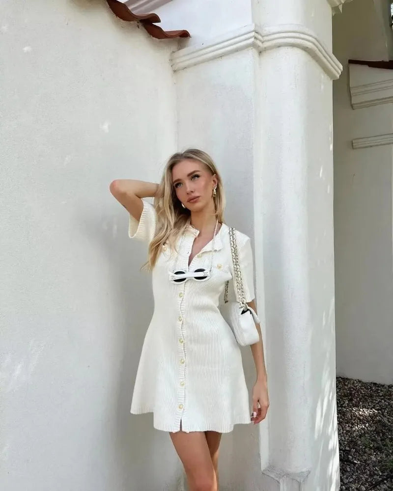 Elegant Ribbed Knit Mini Dress