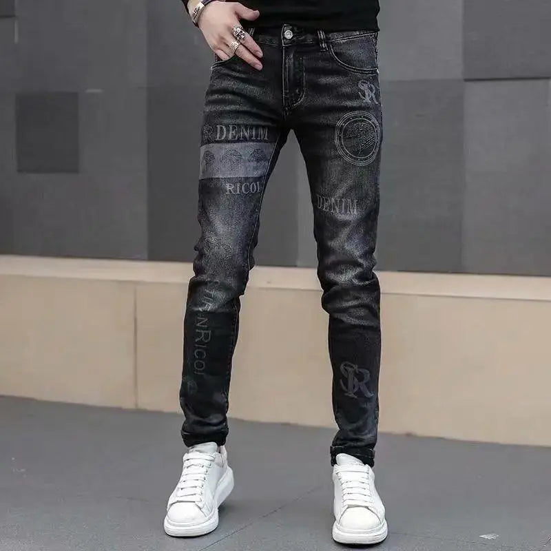 Men's Printed Stretch Slim Fit Denim Jeans