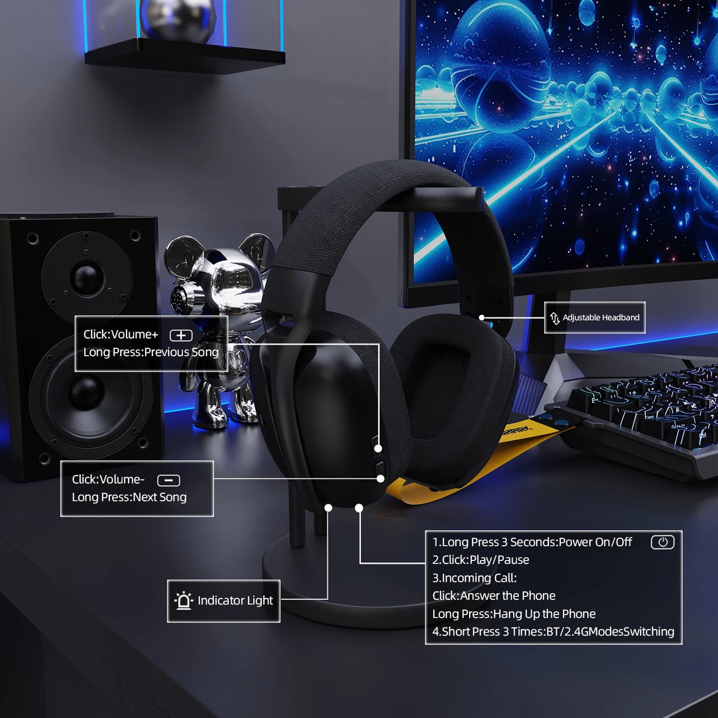 ATTACK SHARK L80PRO Wireless Gaming Headset 2.4G Bluetooth Wired 203g Ultra-Light Dual Mic 40mm Driver Low Latency Headphone