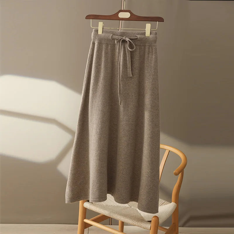 Wool A-Line Midi Skirt – Women's Knit Autumn Winter