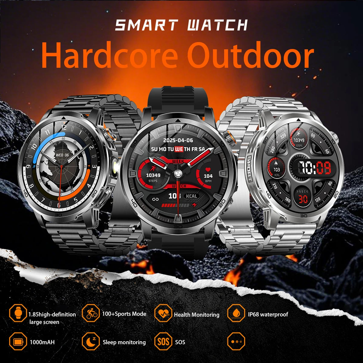 GUHUAVMI AK95 Pro Smartwatch – AMOLED, GPS & Flashlight