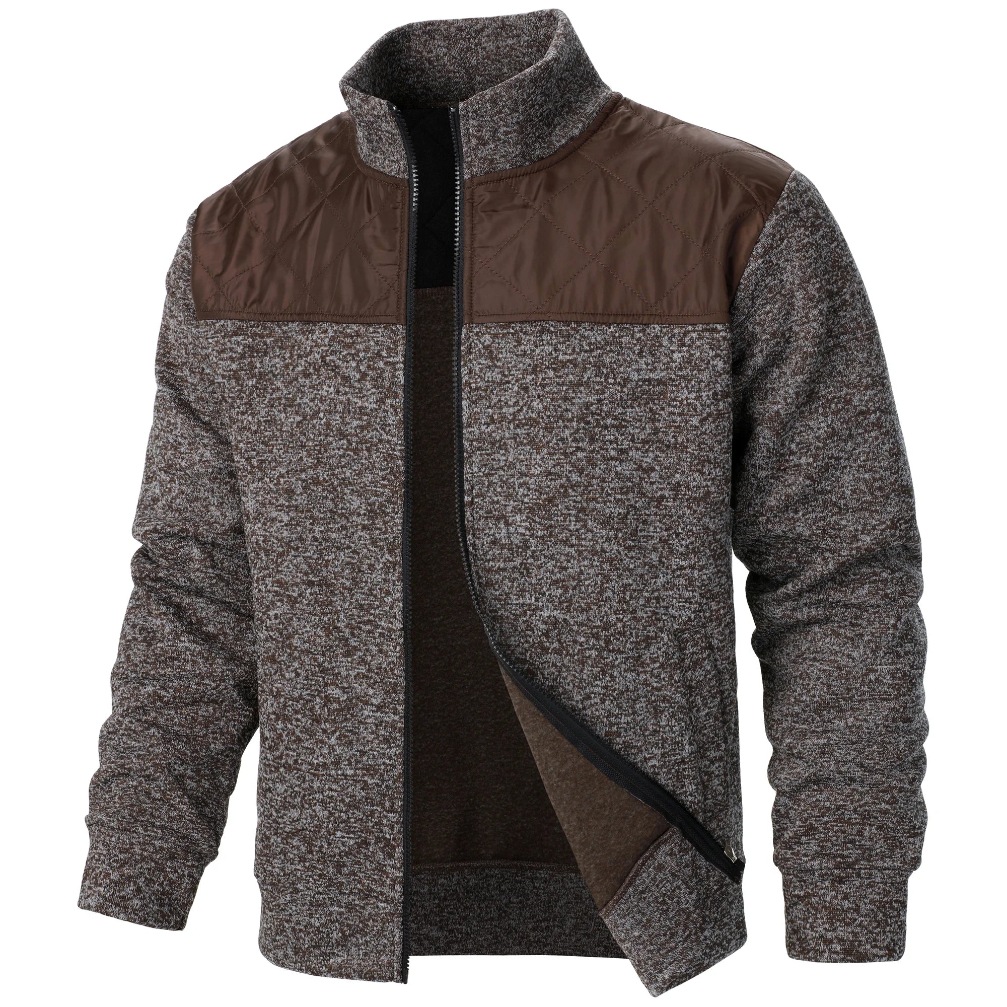 Men's Autumn/Winter Zip-Up Knit Jacket – Striped Check Stand Collar Sweater Coat