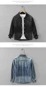 2025 Autumn New Letter-embroidered Vintage Washed Long Sleeve Denim Shirt for Men Clothing Cotton Versatile Streetwear CM7738