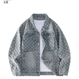 Fashionable Premium Jacquard Washed Denim Jacket for Men - Autumn New Arrival American Vintage Distressed Streetwear Style