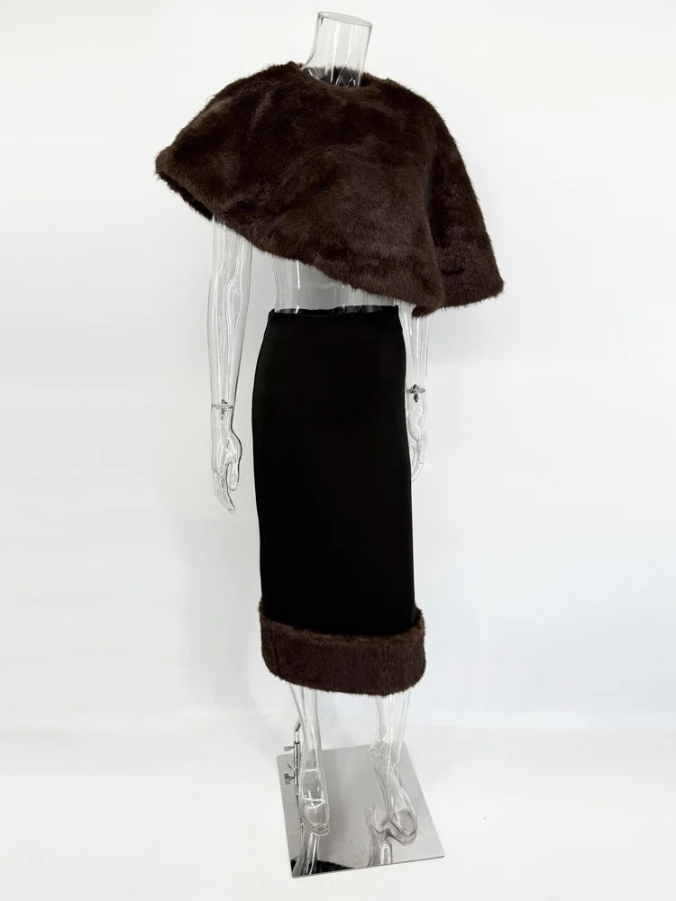Elegant Fur & Feather 2-Piece Maxi Set