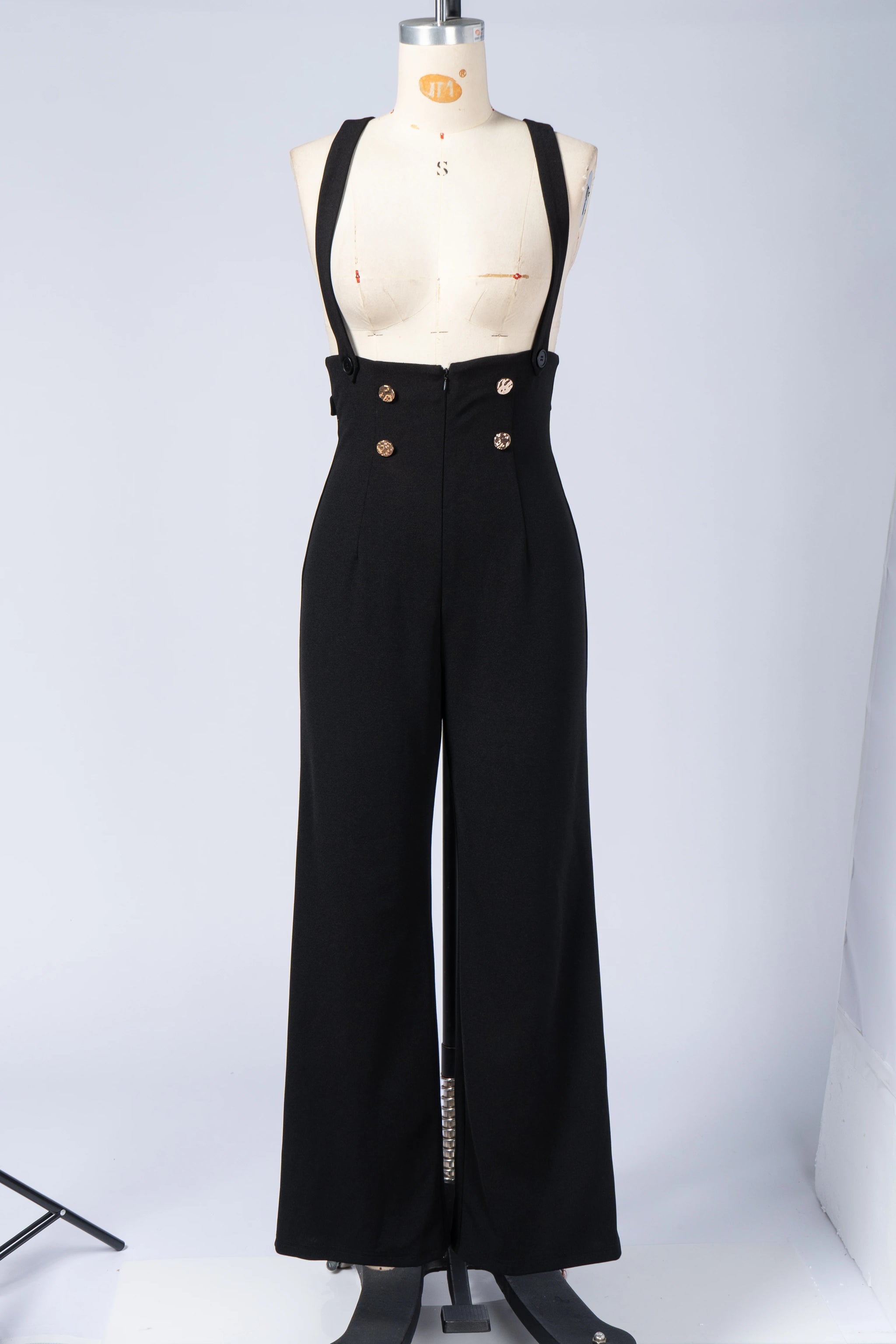 Retro Gold Double-Breasted Wide Leg Jumpsuit