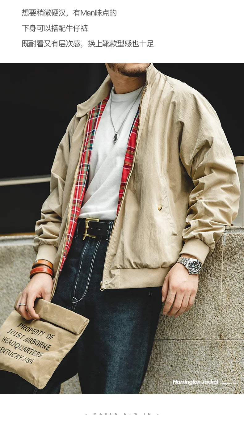 MADEN Men's Vintage Khaki Moto Jacket