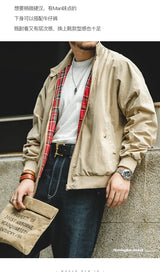 MADEN Men's Vintage Khaki Moto Jacket