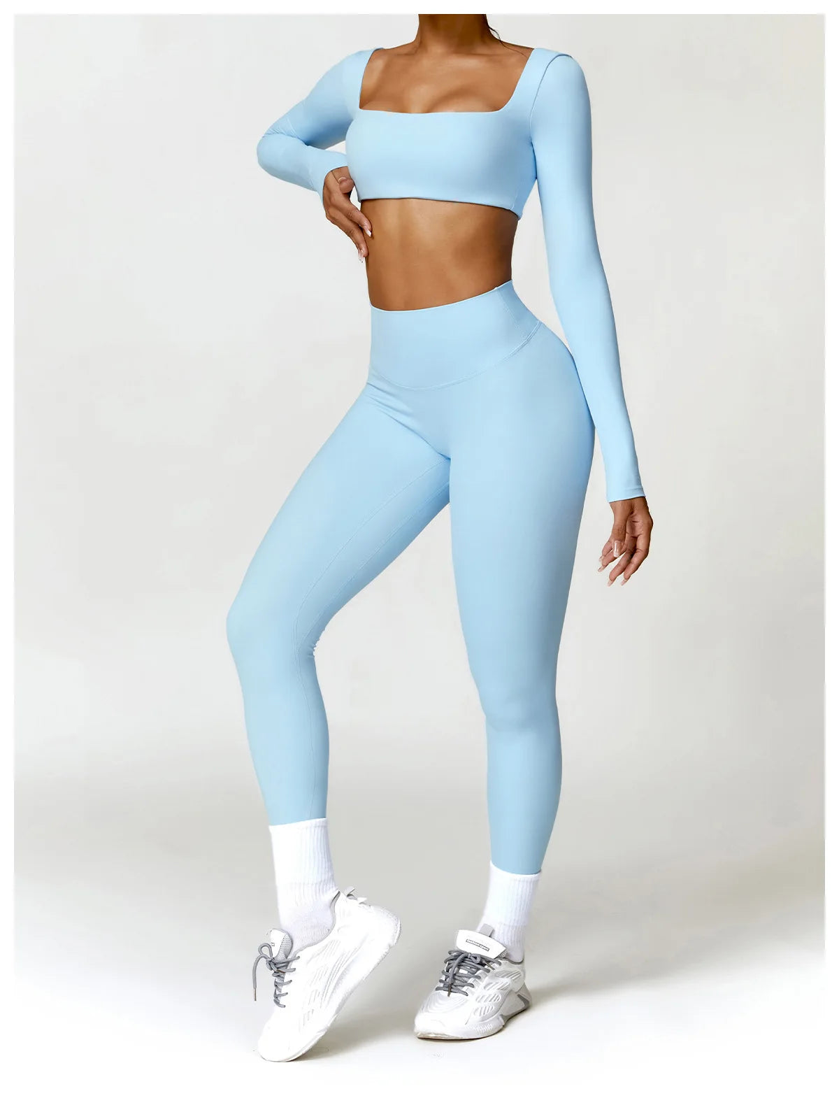 2-Piece Women's High-Waist Yoga Set – Seamless Long Sleeve Workout Suit