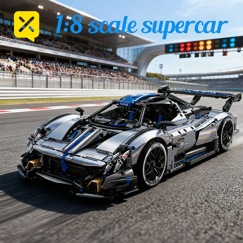Silver-Blue Racing Sports Car Building Set High-Quality Materials for Car Enthusiasts to Assemble Their Own Supercar Model