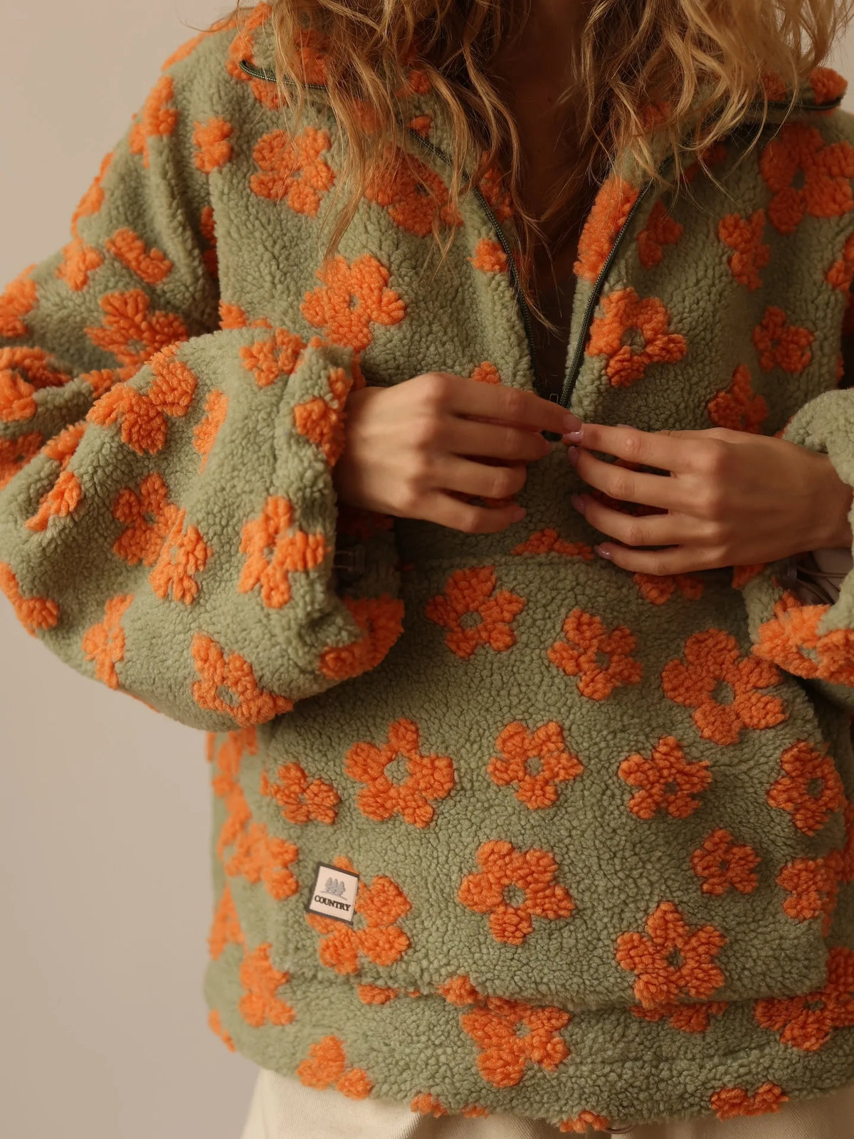 Zekye Women's Sweatshirt Flower Fleece Half Zipper Lapel Sweater Thickened with Lining Winter Clothes Woman Y2k Clothes