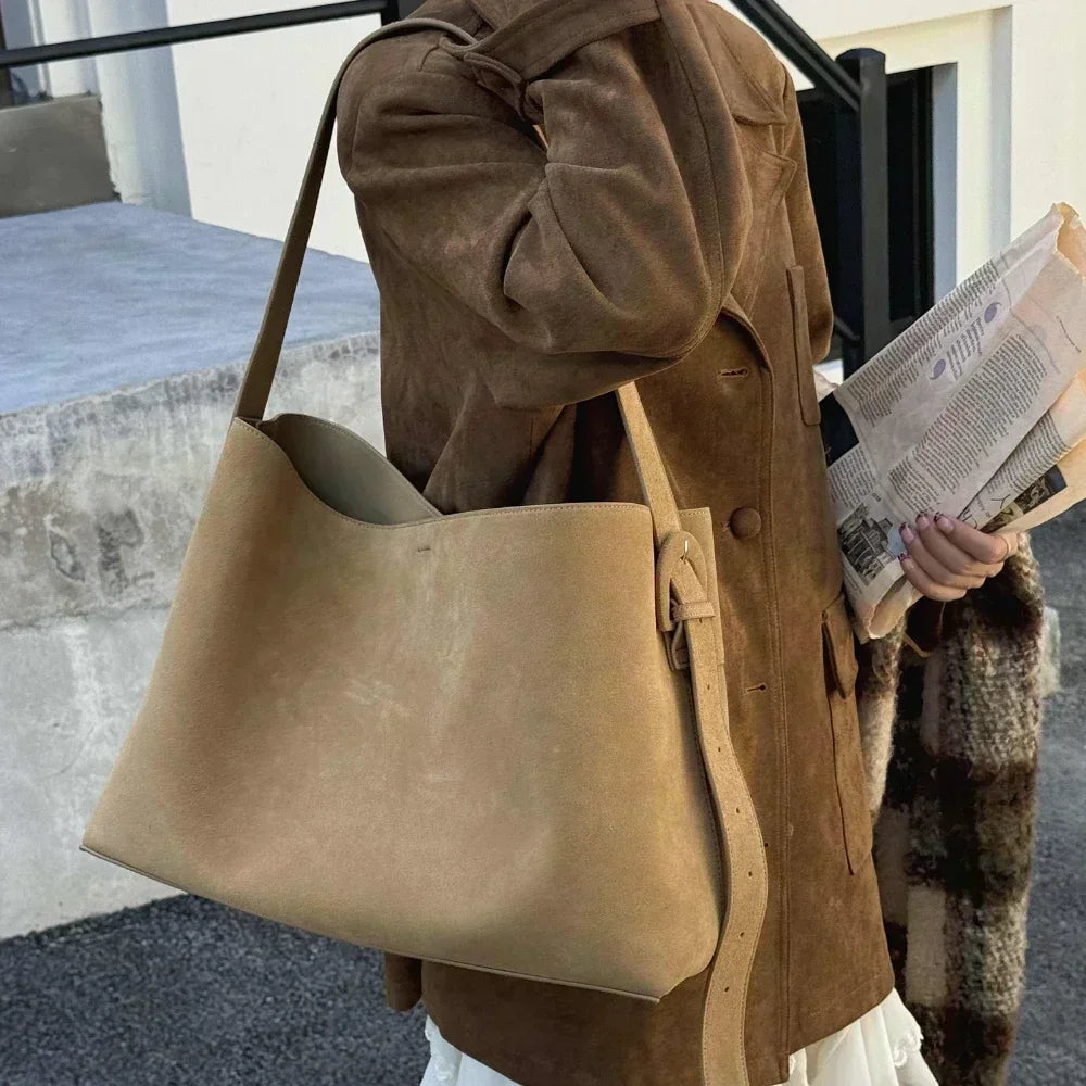 Motingsome Oversize Women Bag Luxury Suede Leather Winter Bags Frosted Cow Skin Handbag and Purses Retro Lady Tote 2024 New
