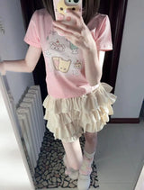 Bow & Ruffle High-Waist A-Line Mini Skirt