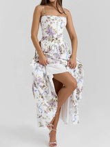 Floral Print Spaghetti Strap Midi Sundress - Elegant Boho Chic Summer Beach Dress