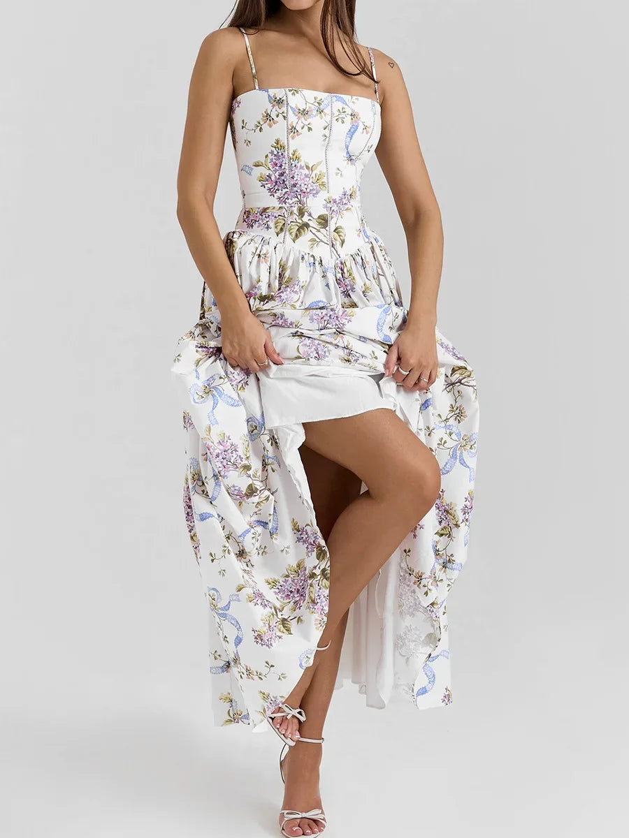 Floral Print Spaghetti Strap Midi Sundress - Elegant Boho Chic Summer Beach Dress