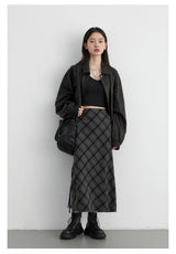CHIC VEN Women Long Skirt Casual New Sweet Cool Style High Waist Slit Plaid Half Skirt Straight Tube Skirts Spring Autumn 2024