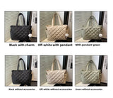Multi Pocket Women Mailman Bag Diamond Patterned Cotton Clothing Shoulder Bag Large Capacity Tote Bag Casual Nylon Shoulder Bag