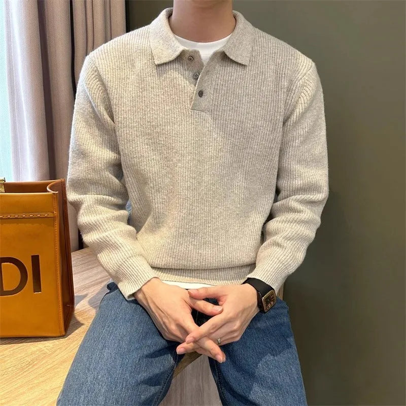 Men's Knit Polo Sweater – Long Sleeve Pullover